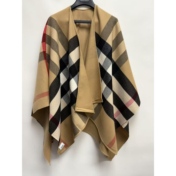 Burberry Women’s Charlotte Reversible Solid Check Wool Cape Camel 4029406 - Picture 2 of 10